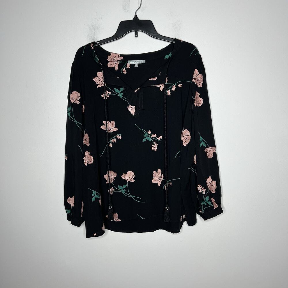 Daniel Rainn Top Women’s 2X Black Floral Embroidered‎ Peasant Blouse Boho Flowy